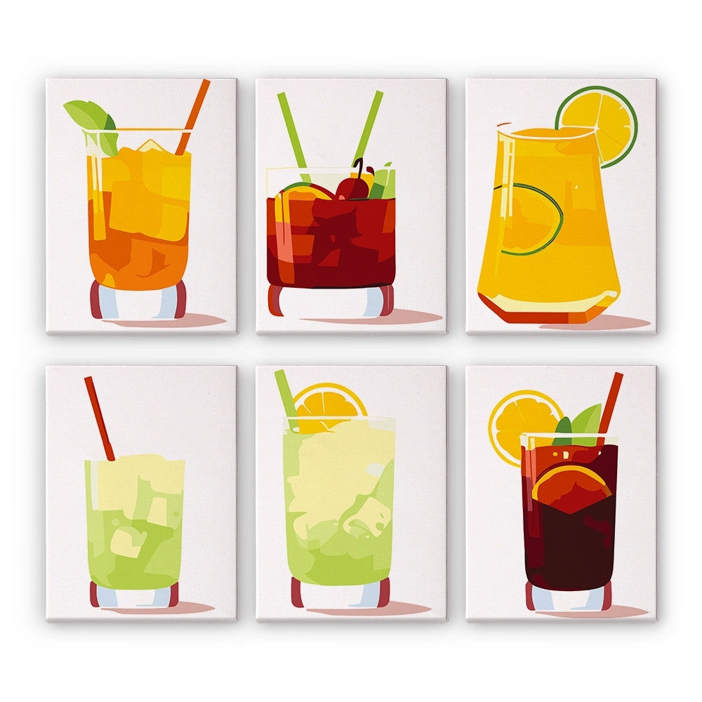 Malen nach Zahlen – 6-Leinwand-Set | Sommerliche Bunte Cocktails Figured'Art