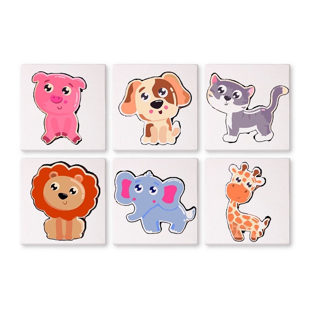 Malen nach Zahlen – 6-Leinwand-Set | Niedliche Tiere Figured'Art