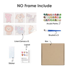 Laden Sie das Bild in den Galerie-Viewer, Malen nach Zahlen – 6-Leinwand-Set | Niedliche Tiere