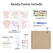 Laden Sie das Bild in den Galerie-Viewer, Malen nach Zahlen – 6-Leinwand-Set | Niedliche Tiere