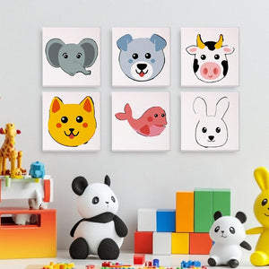 Malen nach Zahlen – 6-Leinwand-Set | Niedliche Tiergesichter