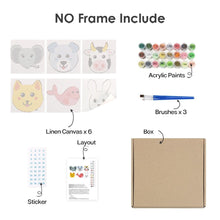 Laden Sie das Bild in den Galerie-Viewer, Malen nach Zahlen – 6-Leinwand-Set | Niedliche Tiergesichter