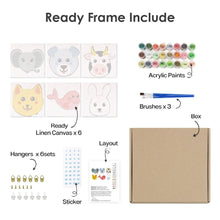 Laden Sie das Bild in den Galerie-Viewer, Malen nach Zahlen – 6-Leinwand-Set | Niedliche Tiergesichter