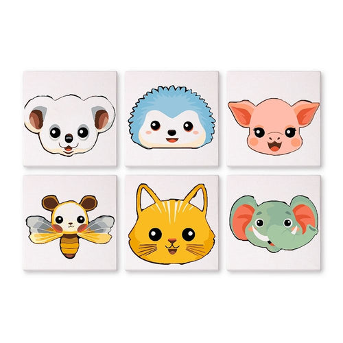 Malen nach Zahlen – 6-Leinwand-Set | Niedliche Tiergesichter 2 Figured'Art