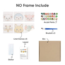 Laden Sie das Bild in den Galerie-Viewer, Malen nach Zahlen – 6-Leinwand-Set | Niedliche Tiergesichter 2
