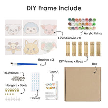 Laden Sie das Bild in den Galerie-Viewer, Malen nach Zahlen – 6-Leinwand-Set | Niedliche Tiergesichter 2