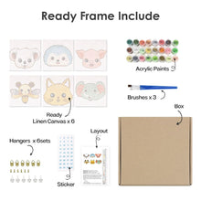 Laden Sie das Bild in den Galerie-Viewer, Malen nach Zahlen – 6-Leinwand-Set | Niedliche Tiergesichter 2
