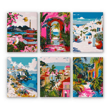 Laden Sie das Bild in den Galerie-Viewer, Malen nach Zahlen – 6-Leinwand-Set | Mediterrane Szenen Figured&#39;Art