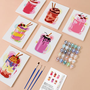 Malen nach Zahlen – 6-Leinwand-Set | Bunte Milchshakes