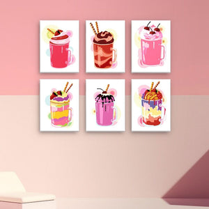 Malen nach Zahlen – 6-Leinwand-Set | Bunte Milchshakes