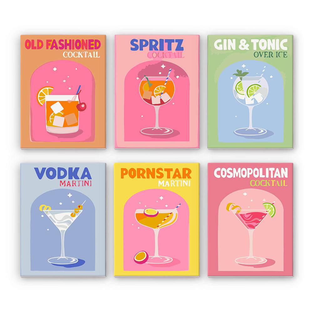 Malen Nach Zahlen Set Für Erwachsene – Retro Motive, Acrylfarben, Leinwand 15x15 Cm & 15x20 Cm
