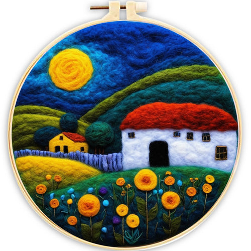 Nadelfilzen Needle Felting - Häuser auf einem Feld