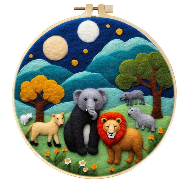 Nadelfilzen Needle Felting - Wilde Tiere auf einem Feld
