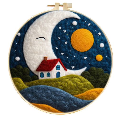 Nadelfilzen Needle Felting - Großer Mond Nachthimmel