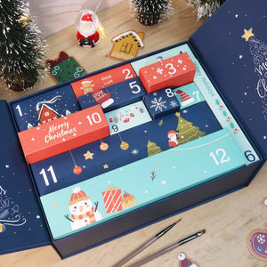 Malen nach Zahlen Adventskalender 2025 - Frohe Weihnachten (Blau - 12 Türchen)