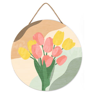 Malen nach Zahlen auf Holzscheibe - Tulpenstrauß