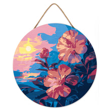 Laden Sie das Bild in den Galerie-Viewer, Malen nach Zahlen auf Holzscheibe - Hibiskus bei Sonnenuntergang