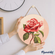Laden Sie das Bild in den Galerie-Viewer, Malen nach Zahlen auf Holzscheibe - Rote Rose