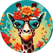 Laden Sie das Bild in den Galerie-Viewer, Malen nach Zahlen auf Holzscheibe - Fantasie-Giraffe und Blumen