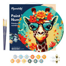 Laden Sie das Bild in den Galerie-Viewer, Malen nach Zahlen auf Holzscheibe - Fantasie-Giraffe und Blumen