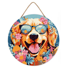 Laden Sie das Bild in den Galerie-Viewer, Malen nach Zahlen auf Holzscheibe - Fantasie-Hund und Blumen