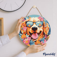 Laden Sie das Bild in den Galerie-Viewer, Malen nach Zahlen auf Holzscheibe - Fantasie-Hund und Blumen