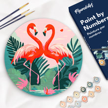 Laden Sie das Bild in den Galerie-Viewer, Malen nach Zahlen auf Holzscheibe - Tropische Flamingos