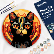 Laden Sie das Bild in den Galerie-Viewer, Malen nach Zahlen auf Holzscheibe - Art-Deco-Schwarze Katze