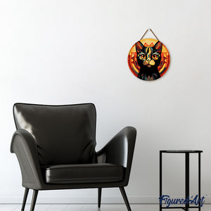Malen nach Zahlen auf Holzscheibe - Art-Deco-Schwarze Katze