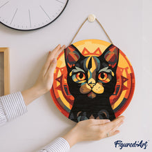 Laden Sie das Bild in den Galerie-Viewer, Malen nach Zahlen auf Holzscheibe - Art-Deco-Schwarze Katze