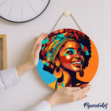 Laden Sie das Bild in den Galerie-Viewer, Malen nach Zahlen auf Holzscheibe - Afrikanische Königin Pop Art