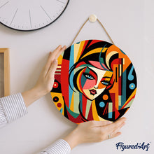 Laden Sie das Bild in den Galerie-Viewer, Malen nach Zahlen auf Holzscheibe - Abstrakte Frau im Picasso Stil