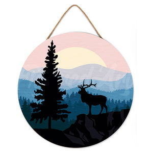 Malen nach Zahlen auf Holzscheibe - Majestätischer Hirsch und Landschaft
