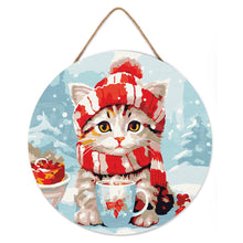 Laden Sie das Bild in den Galerie-Viewer, Malen nach Zahlen auf Holzscheibe - Niedliche Katze mit rotem Schal