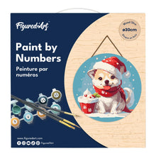 Laden Sie das Bild in den Galerie-Viewer, Malen nach Zahlen auf Holzscheibe - Weihnachtswelpe