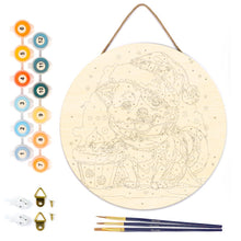 Laden Sie das Bild in den Galerie-Viewer, Malen nach Zahlen auf Holzscheibe - Weihnachtswelpe