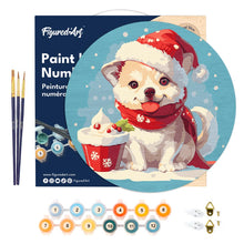 Laden Sie das Bild in den Galerie-Viewer, Malen nach Zahlen auf Holzscheibe - Weihnachtswelpe