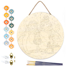 Laden Sie das Bild in den Galerie-Viewer, Malen nach Zahlen auf Holzscheibe - Pinguinfamilie im Schnee