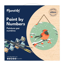 Laden Sie das Bild in den Galerie-Viewer, Malen nach Zahlen auf Holzscheibe - Winterlicher Rotkehlchen