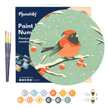 Laden Sie das Bild in den Galerie-Viewer, Malen nach Zahlen auf Holzscheibe - Winterlicher Rotkehlchen
