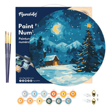 Laden Sie das Bild in den Galerie-Viewer, Malen nach Zahlen auf Holzscheibe - Sternenklare Weihnachtsnacht