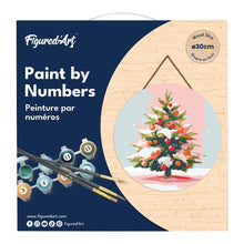 Laden Sie das Bild in den Galerie-Viewer, Malen nach Zahlen auf Holzscheibe - Verschneiter Weihnachtsbaum