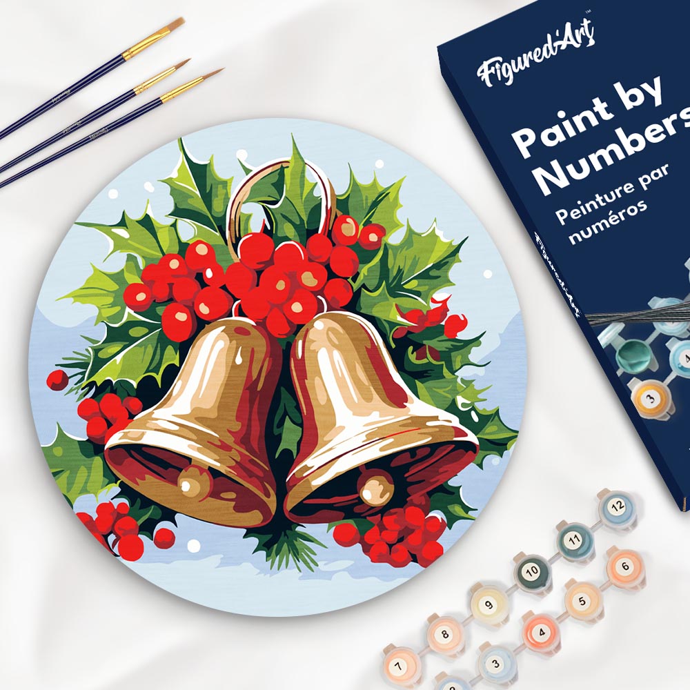 Malen nach Zahlen auf Holzscheibe - Weihnachtsglocken