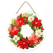 Laden Sie das Bild in den Galerie-Viewer, Malen nach Zahlen auf Holzscheibe - Blumiger Weihnachtskranz