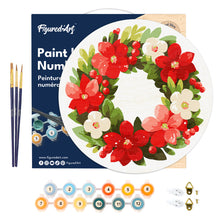 Laden Sie das Bild in den Galerie-Viewer, Malen nach Zahlen auf Holzscheibe - Blumiger Weihnachtskranz