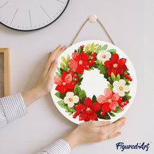 Laden Sie das Bild in den Galerie-Viewer, Malen nach Zahlen auf Holzscheibe - Blumiger Weihnachtskranz
