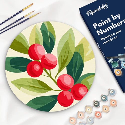 Malen nach Zahlen auf Holzscheibe - Preiselbeeren