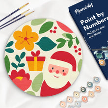 Laden Sie das Bild in den Galerie-Viewer, Malen nach Zahlen auf Holzscheibe - Weihnachtsmann und Blumen