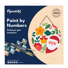 Laden Sie das Bild in den Galerie-Viewer, Malen nach Zahlen auf Holzscheibe - Weihnachtsmann und Blumen