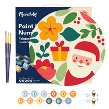Laden Sie das Bild in den Galerie-Viewer, Malen nach Zahlen auf Holzscheibe - Weihnachtsmann und Blumen